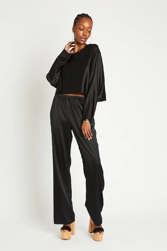 + Beryll Liz Silk Pants | Black Trendy Palazzo Pants