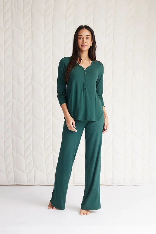 Henley Top + Pajama Pant High-Waist Jogger Pants