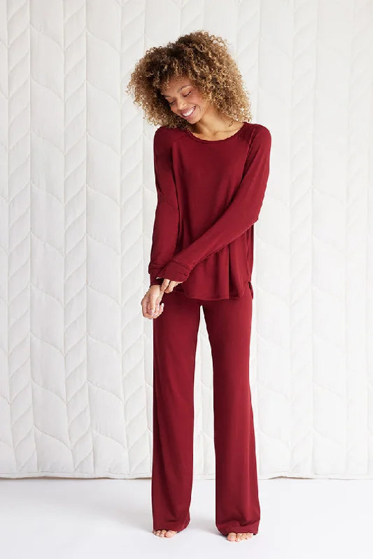 Relaxed Long Sleeve Top + Pajama Pant Relaxed High-Waist Trousers