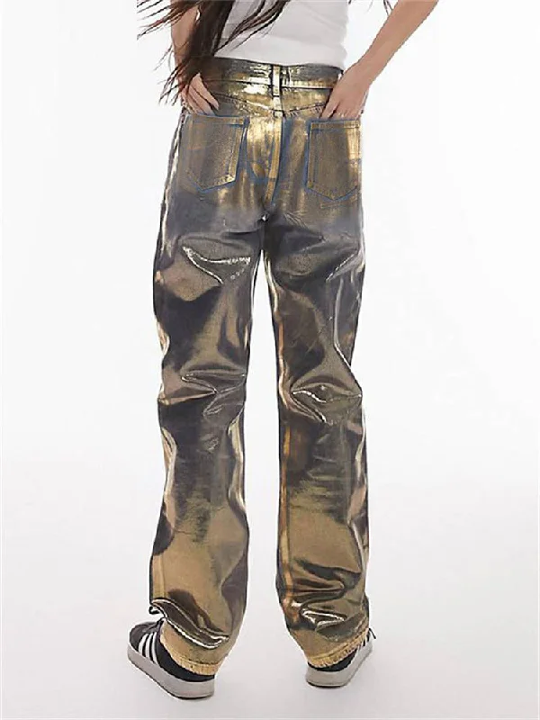 Gold Denim Fall Fashion Vintage Golden Gilding Baggy Y2k Denim Pants Comfortable Denim Trousers