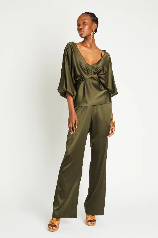 + Beryll Liz Silk Pants | Olive Soft Cotton Pants