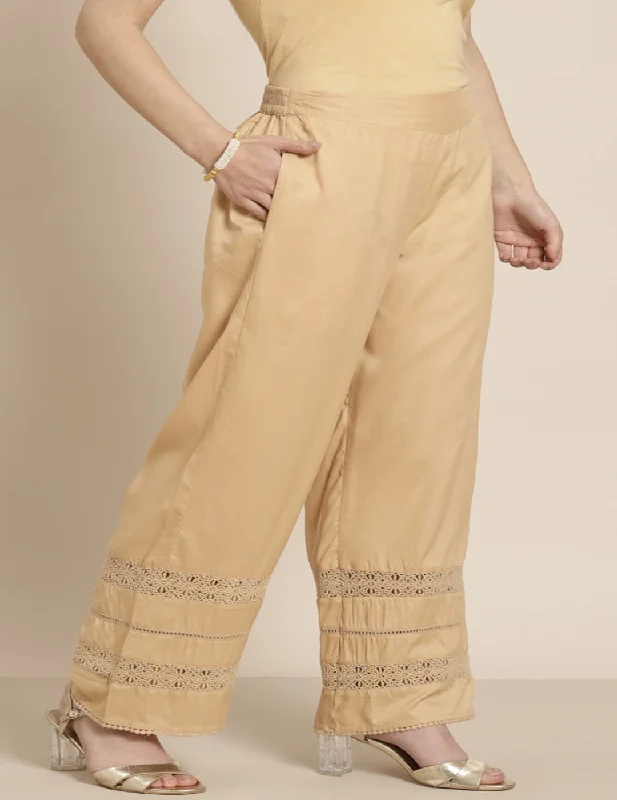 Golden Beige Palazzo Pant Casual Drawstring Pants