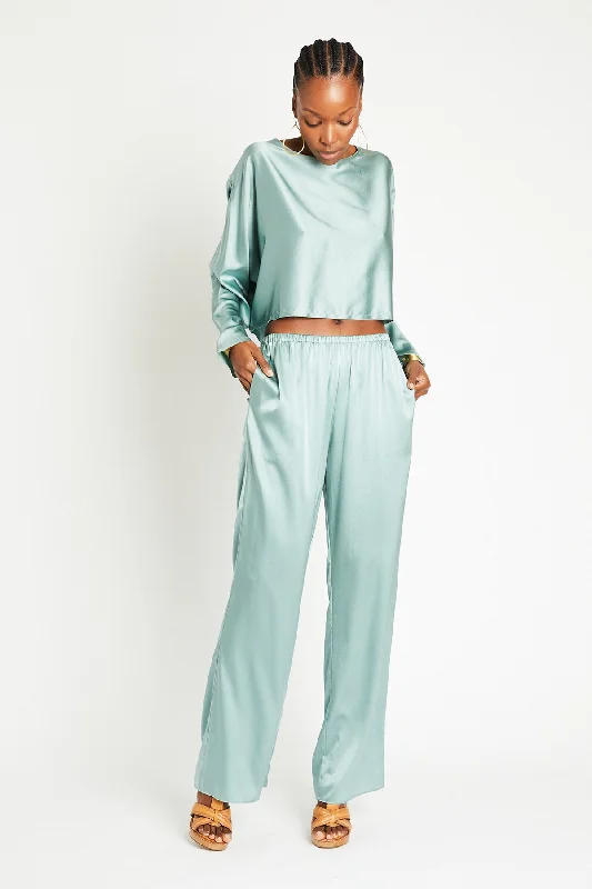 + Beryll Liz Silk Pants | Mint Classic Flared Pants