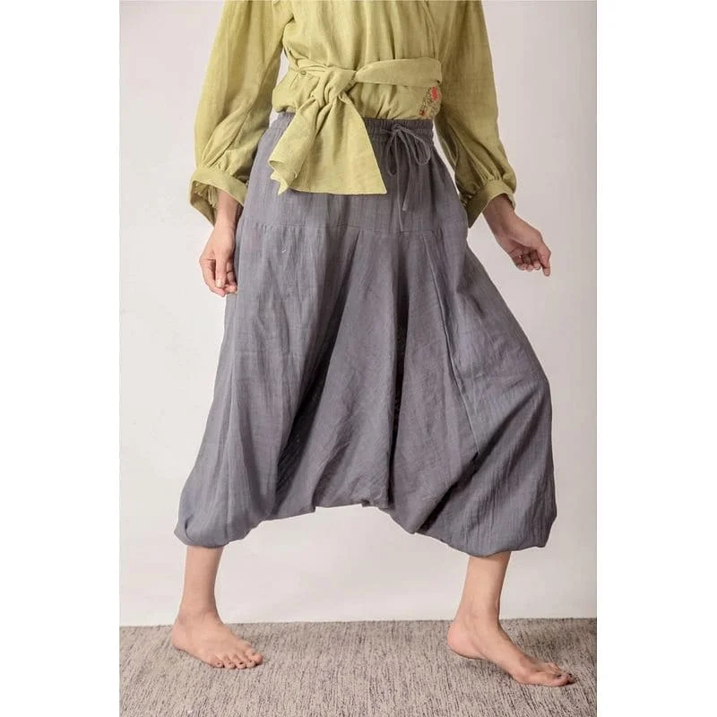 Women Grey Yoga Dhoti Pant Trendy High-Waist Trousers