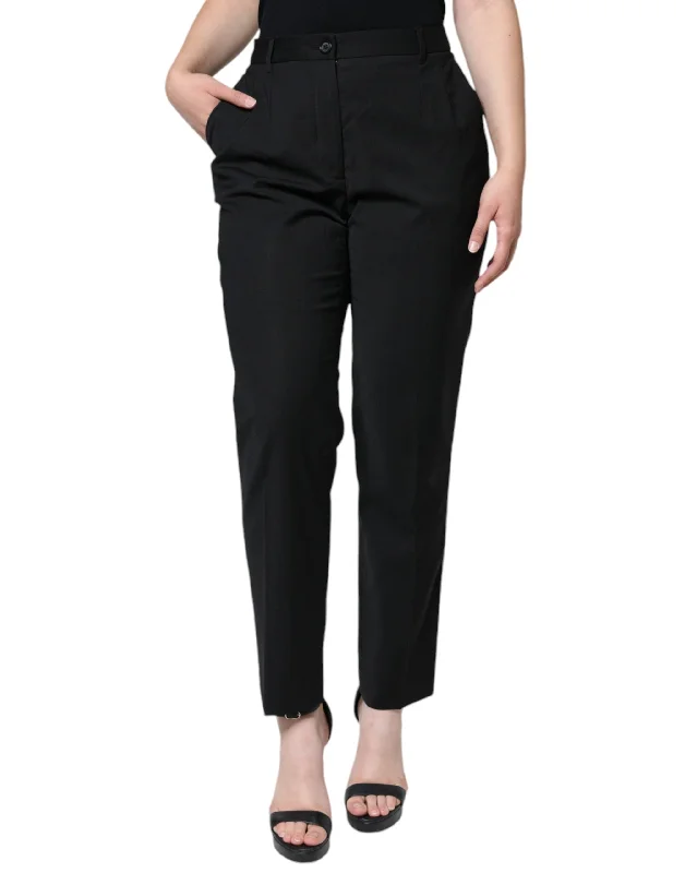 Black High Waist Tapered Pants Chic Faux Leather Pants