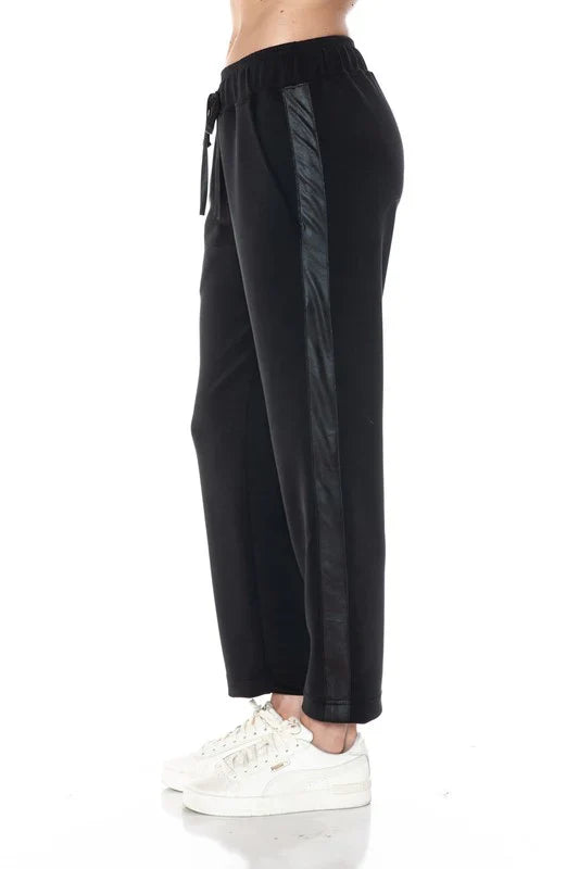 faux leather trim pant Comfortable Fleece Pants