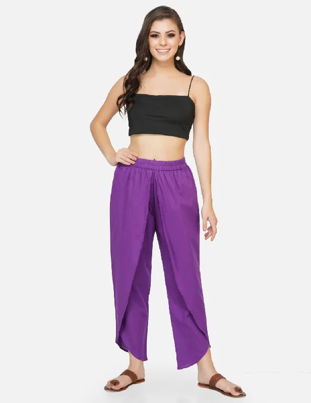 Cotton purple solid overlapping dhoti style pants Classic Cropped Pants