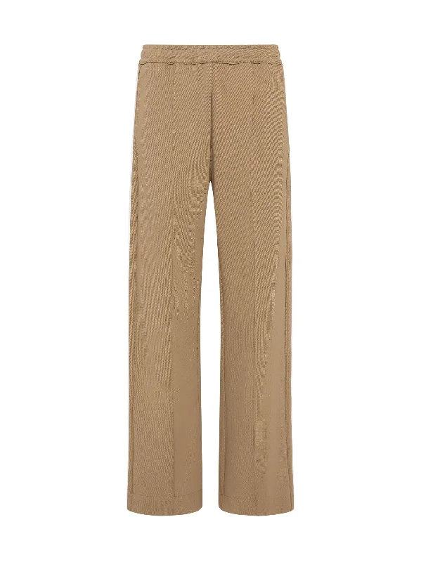 Twill Stripe Detail Pant / White & Tan Casual Wide Pants