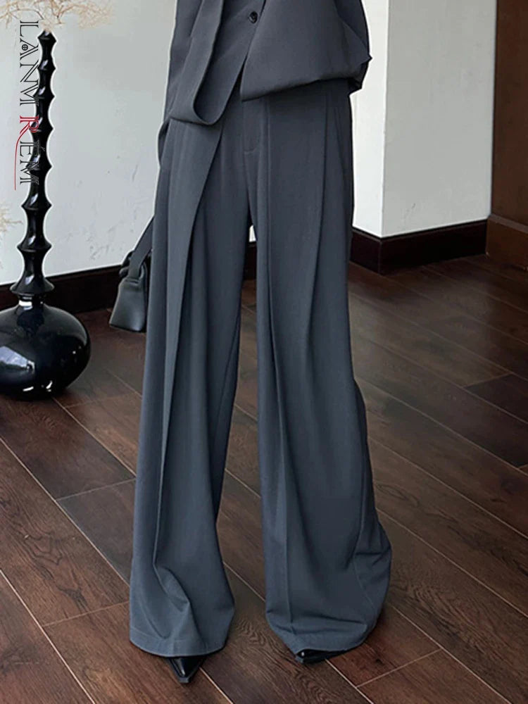 Women High Waist Full Length Fold Wide Leg Pant Female 2023 Autumn New Soft Sweatpants Style