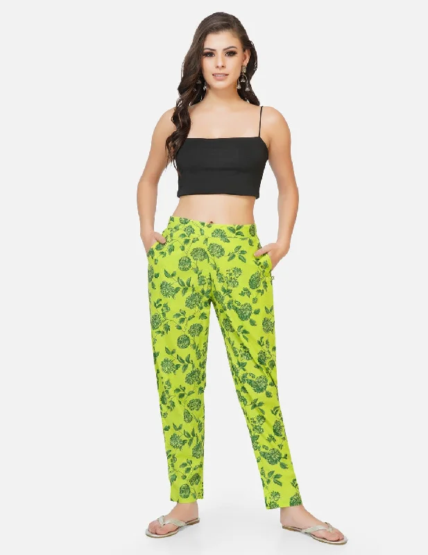 Cotton green printed tapered pants Chic Black Leggings