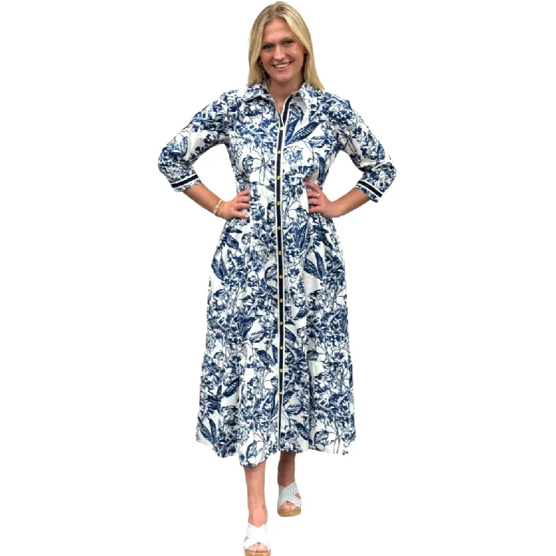 The Marion Navy And White Banded Trim Dress