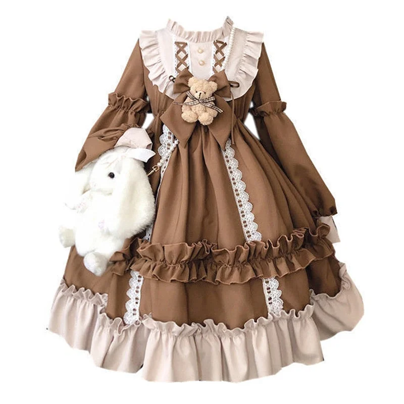 Women Kawaii Lolita Dress Lace Maid Costume Cosplay Soft Sisters Cute Sweet Dress Female Long Sleeve Party Clothes