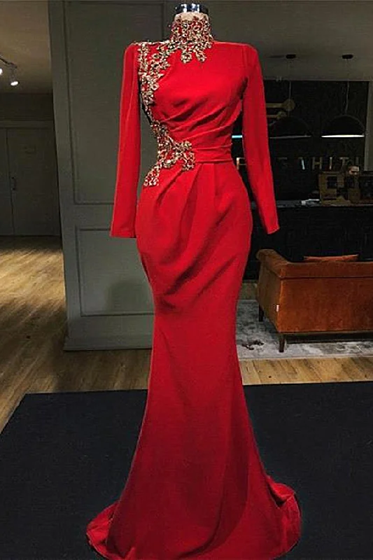 Mermaid Sweetheart Floor-length Appliques High Split Long Sleeve Prom Dress