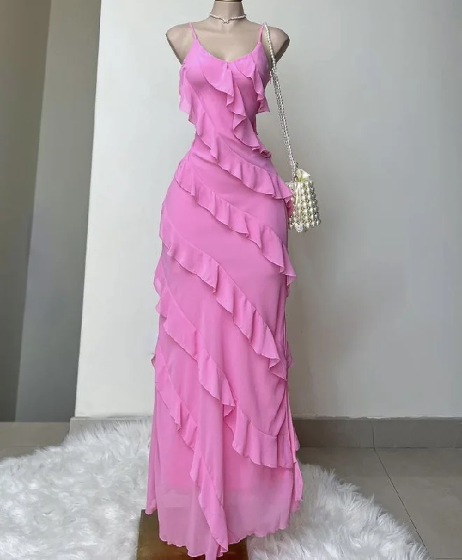 Sheath Sleeveless Pink Chiffon Prom Dress 22th Birthday Outfit      S5992