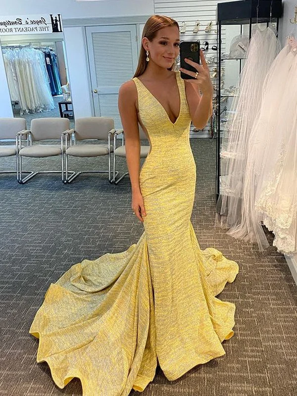 Simple V-neck Mermaid Cheap Long Prom Dresses.SW1206