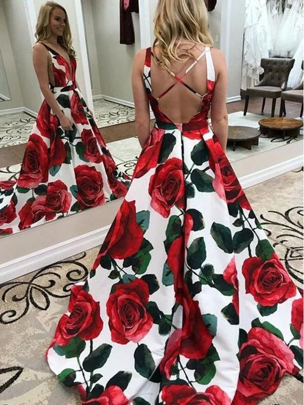 Open Back V-neck A-line Long Evening Party Prom Dresses PB3102