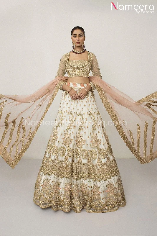 White and Gold Pakistani Bridal Dress Online #BS99