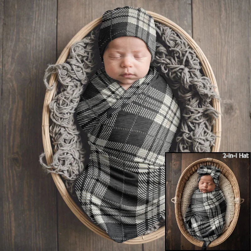 Plaid Dressed to Deliver Swadde + 2-in-1 Hat Set