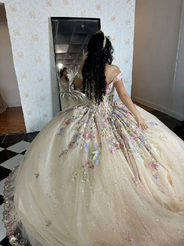 A Line Quinceanera Dresses Ball Gown Off The Shoulder Sparkly Floral Sweet 16 Dresses S6085 A Line Quinceanera Dresses Ball Gown Off The Shoulder Sparkly Floral Sweet 16 Dresses S6085