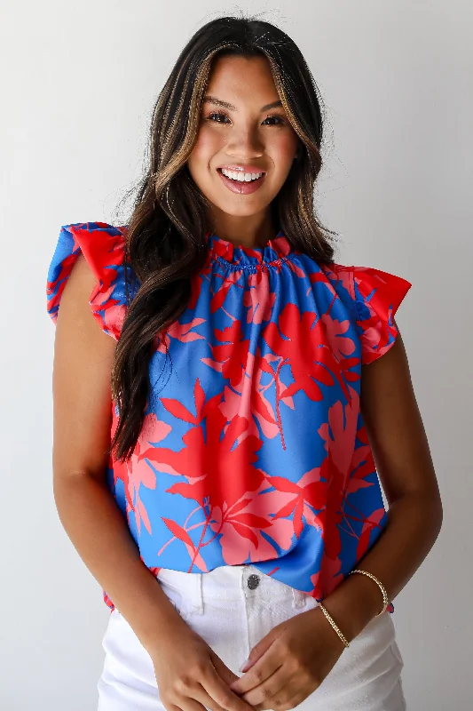 FINAL SALE - Always Elevated Blue Floral Ruffle Blouse Loose Fit Blouse