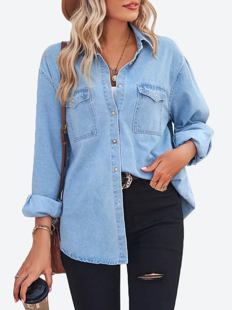 Benuynffy Womens Thin Denim Boyfriend Loose Button Up Tops Blouse Short Sleeve Blouse Benuynffy Womens Thin Denim Boyfriend Loose Button Up Tops Blouse Short Sleeve Blouse