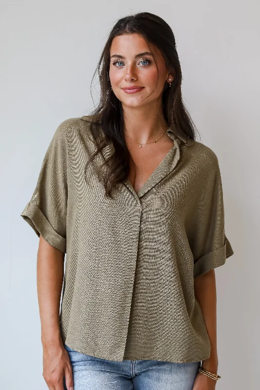 FINAL SALE - Breezy Fascination Olive Blouse - DU DEAL Elegant Silk Blouse