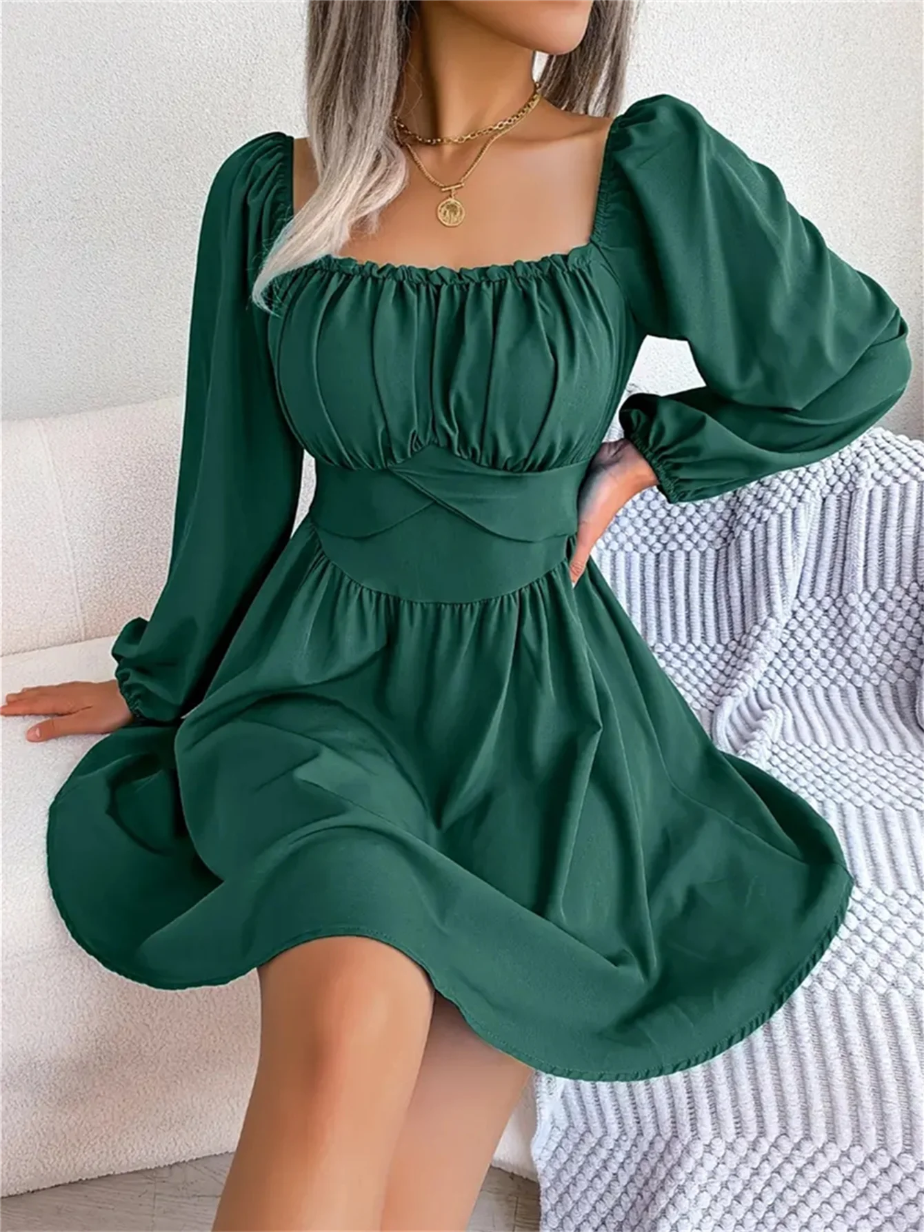 Casual Ruched Square Neck Long Sleeve Ruffle Trim Spring Fall Women's Blouse Casual Stripe Blouse Casual Ruched Square Neck Long Sleeve Ruffle Trim Spring Fall Women's Blouse Casual Stripe Blouse
