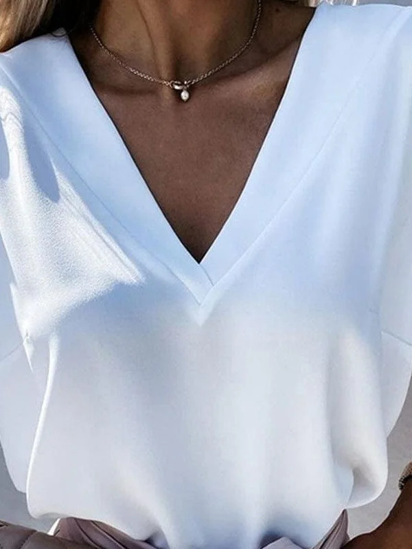 Casual Solid Ruched V-Neck Sleeveless Blouse Sleeveless Summer Blouse