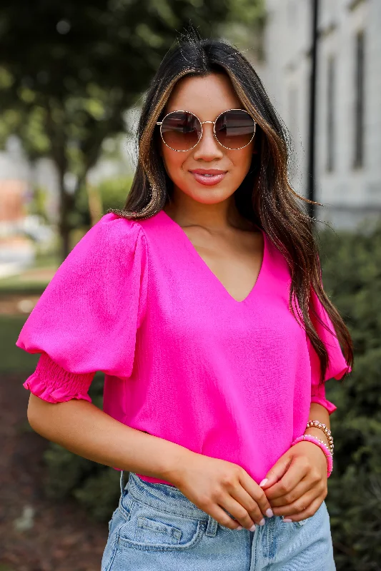 FINAL SALE - Chic Intent Hot Pink Blouse Off-Shoulder Wrap Blouse