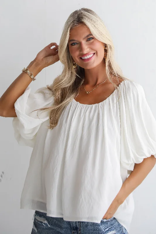 Classic Moment Off White Puff Sleeve Blouse Sleeveless Chiffon Blouse