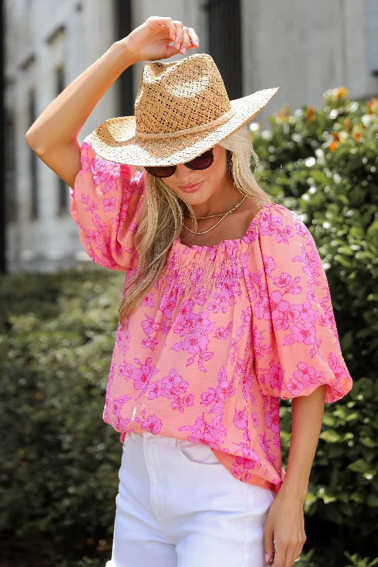 FINAL SALE - Clearly Stunning Coral Floral Blouse Silky Draped Blouse