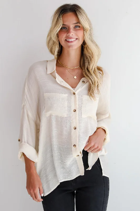 Compelling Composure Oversized Button-Up Blouse Peter Pan Blouse