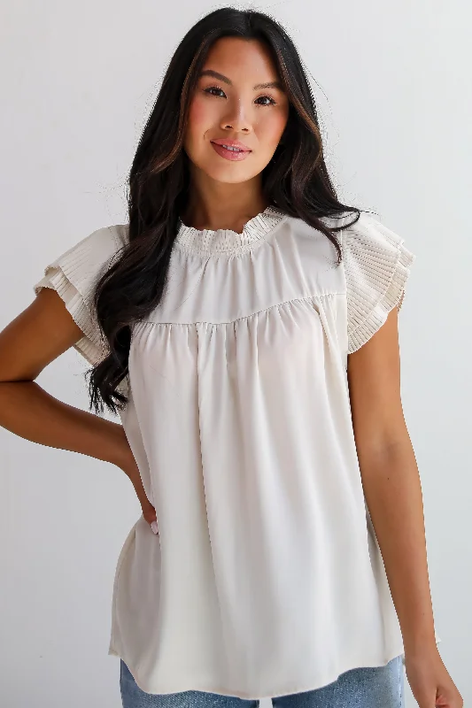 Convincing Aesthetic Cream Ruffle Blouse Drape Neck Blouse
