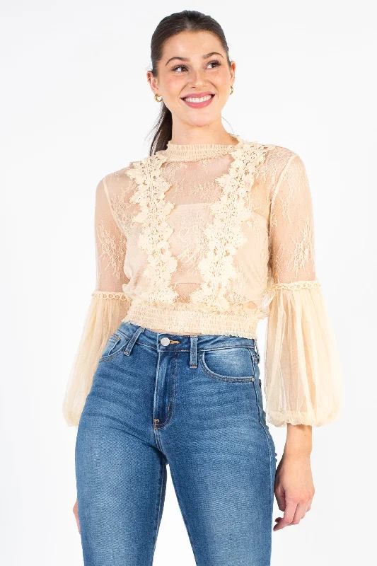 Clara Mesh Lace Crop Blouse Peter Pan Blouse