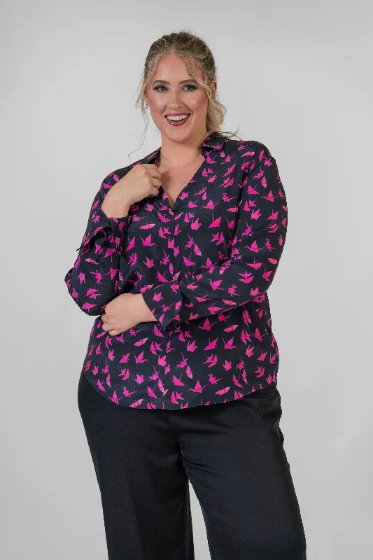 DARIA FRENCH CUFF SILK BLOUSE - Pink Crane Soft Modal Blouse