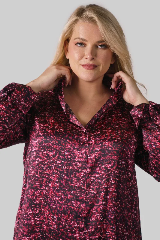 DARIA FRENCH CUFF SILK BLOUSE - Red Sequin Delicate Pleat Blouse