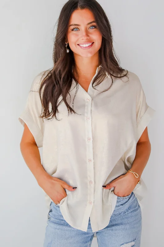 Dazzling Skill Ivory Metallic Blouse High Neck Blouse