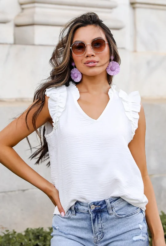 Definite Chicness White Ruffle Blouse Casual Stripe Blouse
