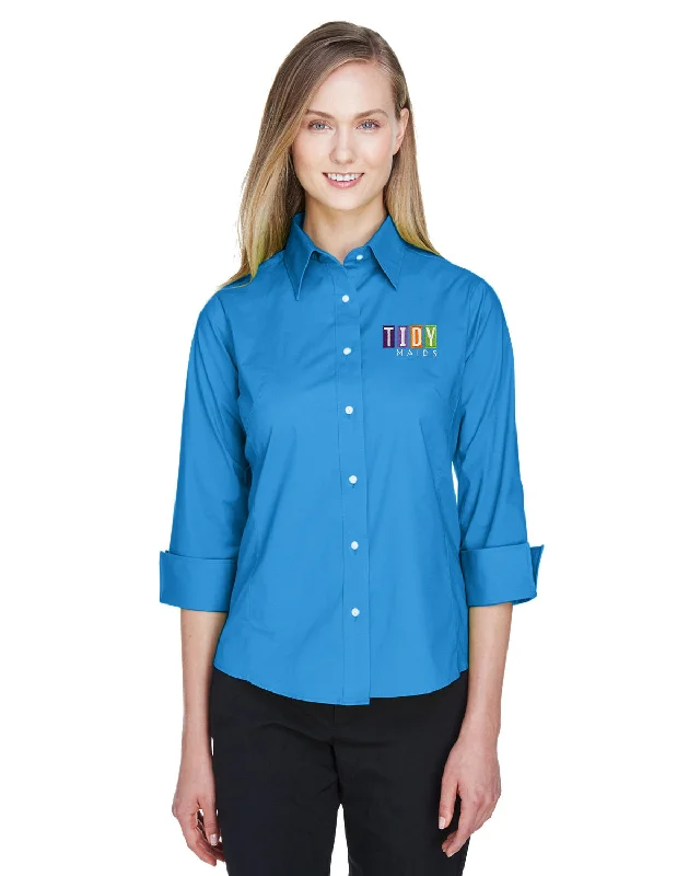 Devon & Jones Ladies Perfect Fit 3/4-Sleeve Stretch Poplin Blouse Short Sleeve Blouse