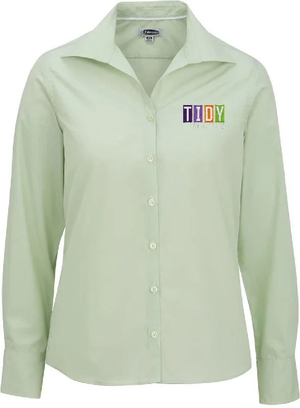 Edwards Ladies Lightweight Open Neck Poplin Blouse Long Sleeve Subtle Shimmer Blouse