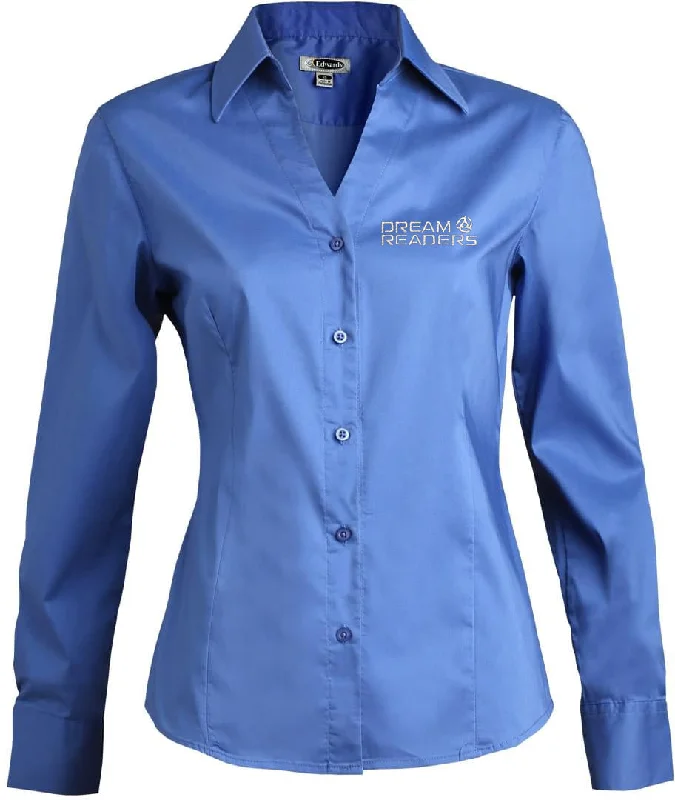 Edwards Ladies Tailored V Neck Stretch Blouse Long Sleeve Silky Draped Blouse