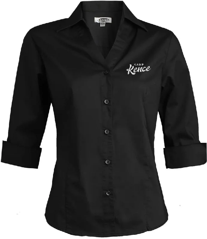 Edwards Ladies Tailored V Neck Stretch Blouse Ruched Sleeve Blouse