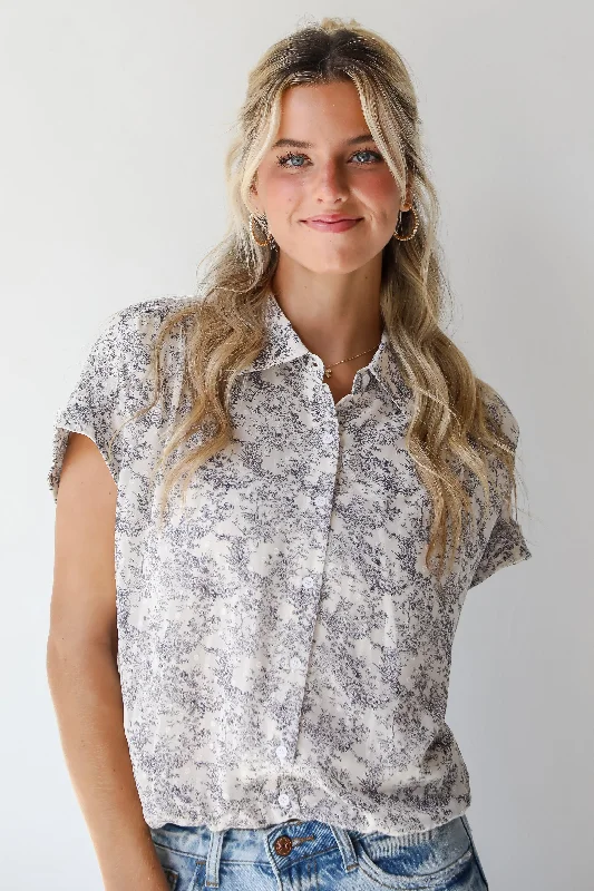 FINAL SALE - Ensured Cuteness Cream Floral Blouse Double-Layered Blouse
