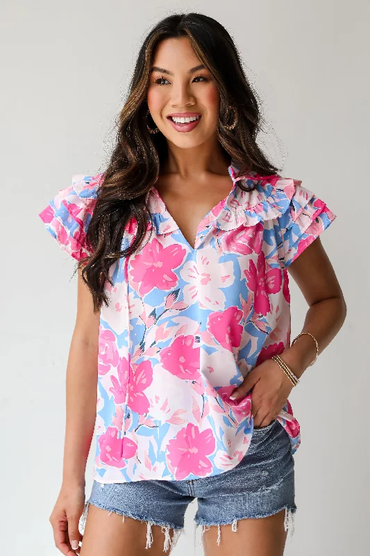 FINAL SALE - Exceedingly Adorable Pink Floral Blouse Lightweight Floral Blouse