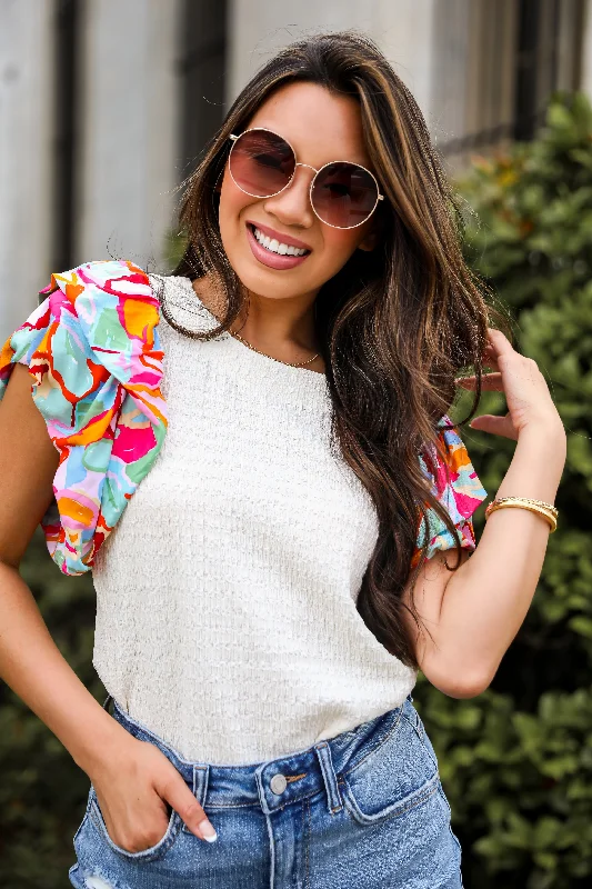 FINAL SALE - Exclusive Glamour Ivory Ruffle Sleeve Blouse Pastel Color Blouse