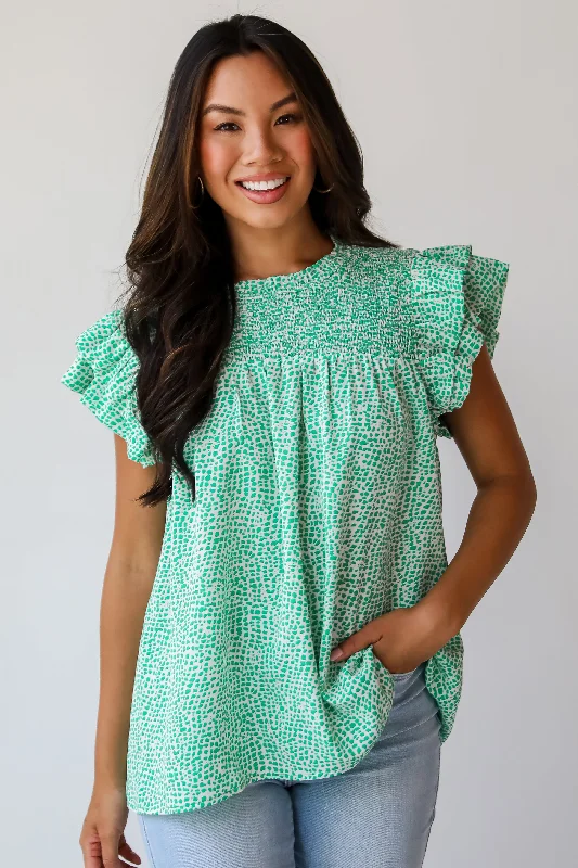FINAL SALE - Feeling Girly Kelly Green Spotted Blouse Soft Pastel Blouse