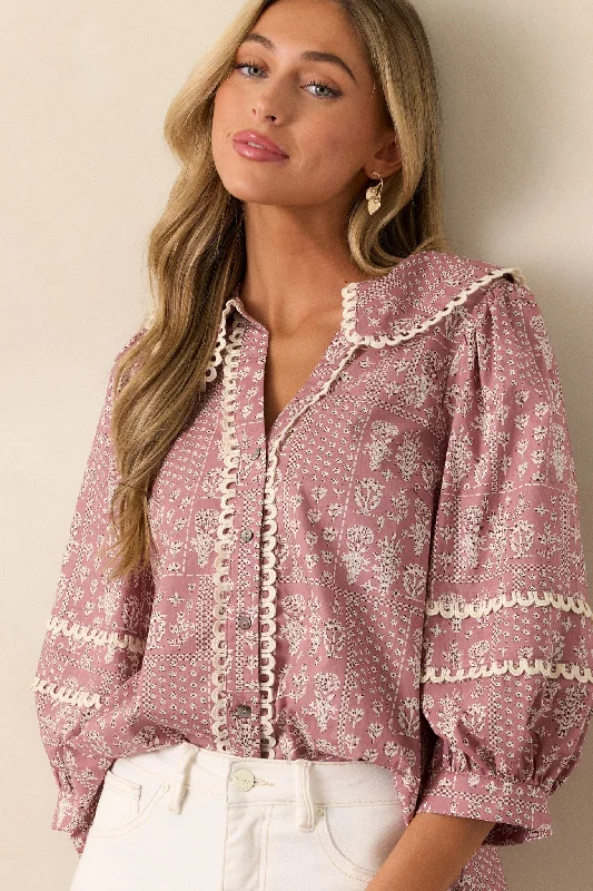 Harmonious Petals 100% Cotton Dusty Pink Blouse Feminine Ruffle Blouse