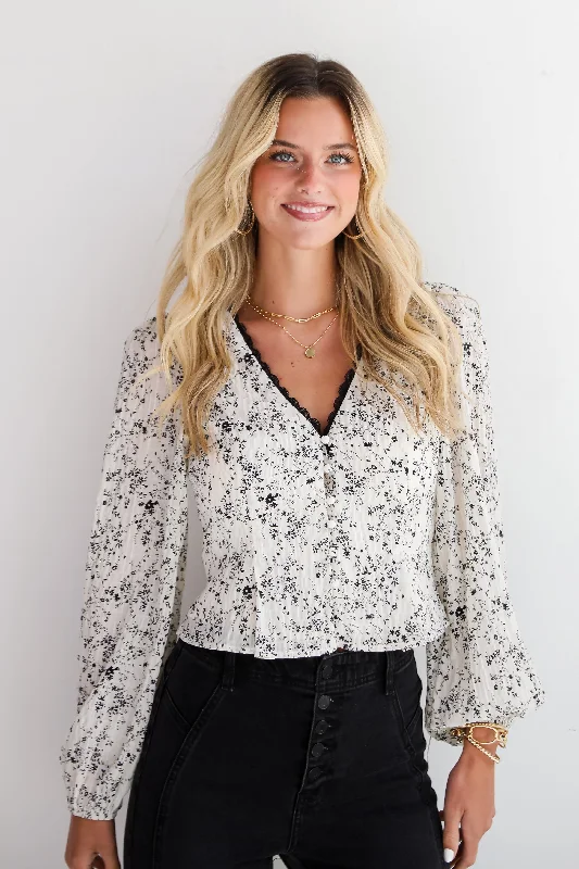 Immaculate Elegance Cream Floral Blouse Embroidered Floral Blouse
