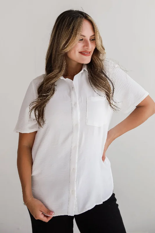 Kayla Button-Up Blouse - DU DEAL Balloon Sleeve Blouse