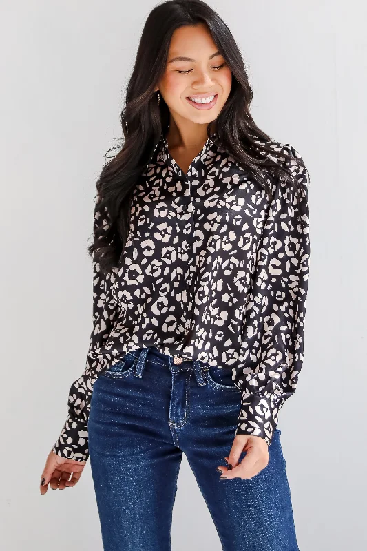 Luxe Favorite Black Button-Up Blouse Chic Square Blouse